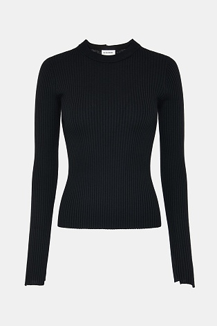 Тонкий джемпер из шерсти в рубчик, черный