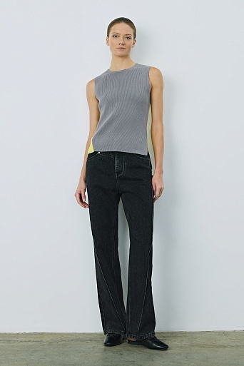 Двухцветный топ в рубчик, серо-желтый