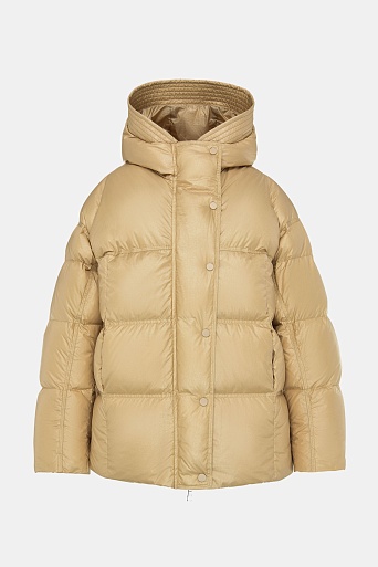 Пуховик-оверсайз с капюшоном, горчичный