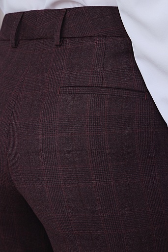 Прямые брюки, баклажановые в клетку MARIA