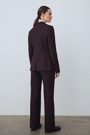 Приталенный жакет на одной пуговице, баклажановый в клетку KARLA