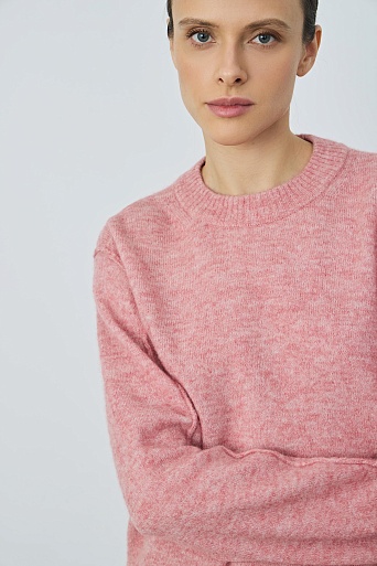 Джемпер из альпаки с декоративным швами, лососевый меланж