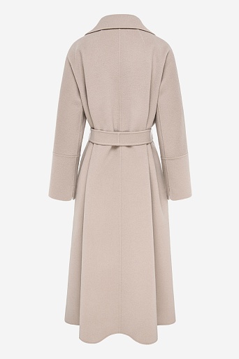 Длинное пальто на поясе, пудровое