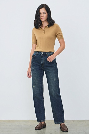 Зауженные джинсы с потертостями, темно-синие