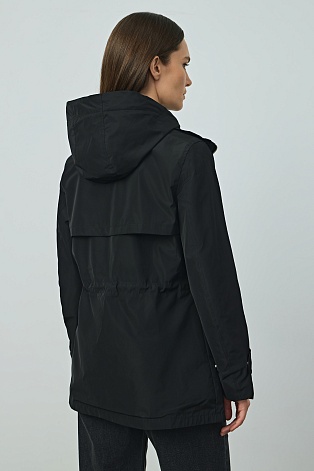 Удлиненная ветровка с капюшоном, черная