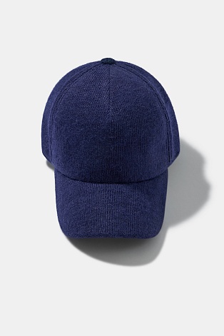 Утепленная бейсболка с ангорой, темно-синяя