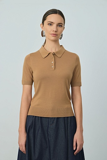 Вязаная футболка-поло, цвет карамель