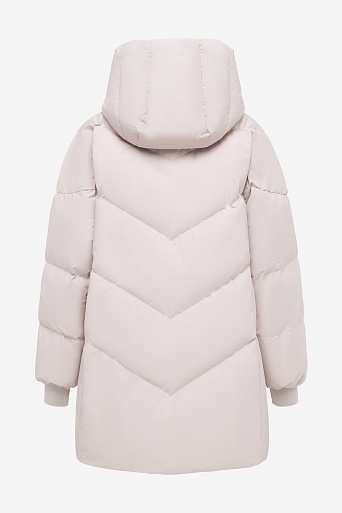 Удлиненный пуховик с капюшоном, пудровый