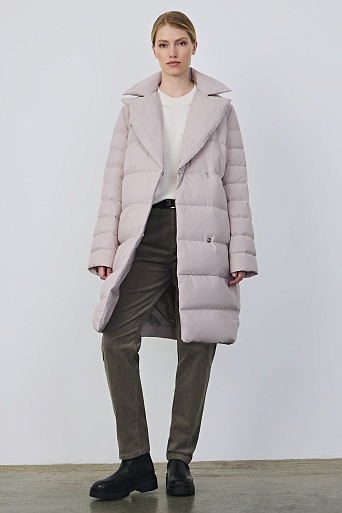 Пуховое пальто-кокон, пудровое