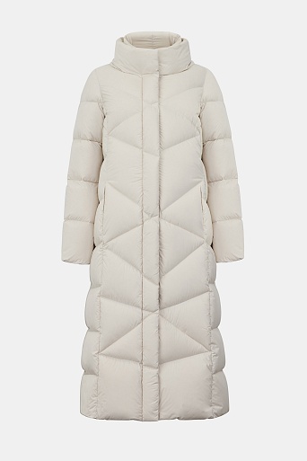 Длинный пуховик со стежкой треугольниками, белый