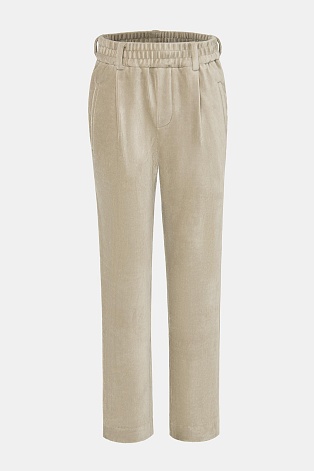 Зауженные вельветовые брюки на резинке, бежевые