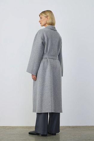 Пальто на поясе, серый меланж