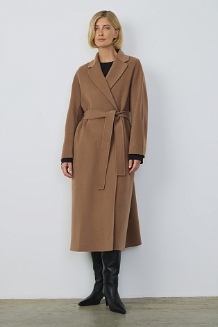 Пальто на поясе, коричневое
