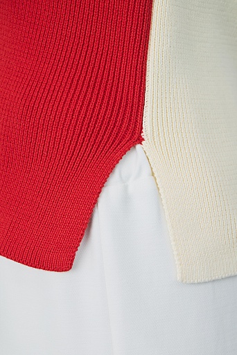 Двухцветный топ в рубчик, молочно-красный