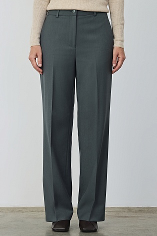 Брюки со стрелками, серо-зеленые M