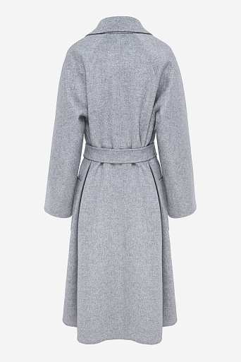 Пальто на поясе, серый меланж