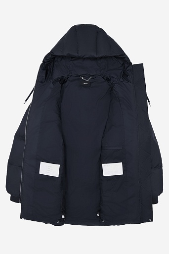 Удлиненный пуховик с капюшоном, темно-синий
