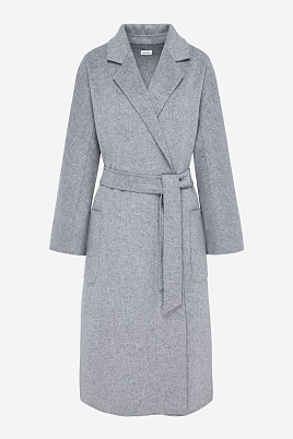Пальто на поясе, серый меланж