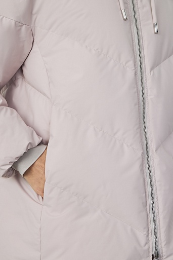 Удлиненный пуховик с капюшоном, пудровый