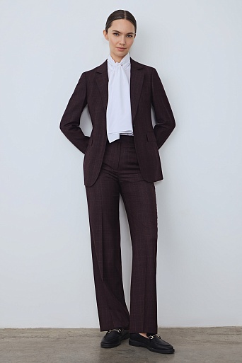 Приталенный жакет на одной пуговице, баклажановый в клетку KARLA