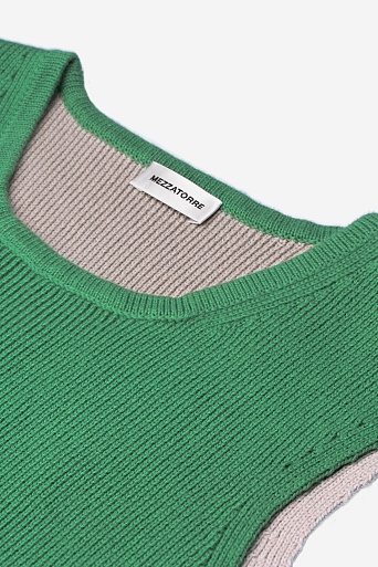 Двухцветный топ в рубчик, бежево-зеленый