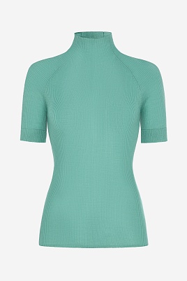 Водолазка в рубчик с коротким рукавом, мятная