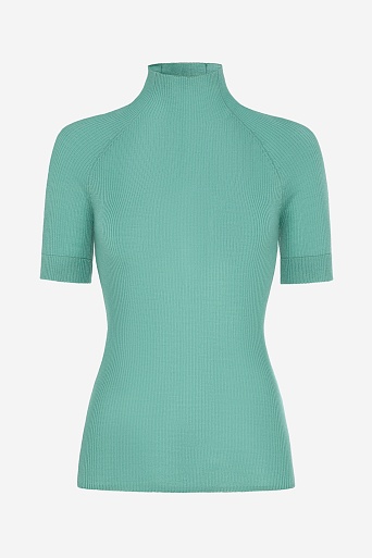 Водолазка в рубчик с коротким рукавом, мятная