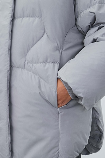 Пуховик с воротником стойкой, серый