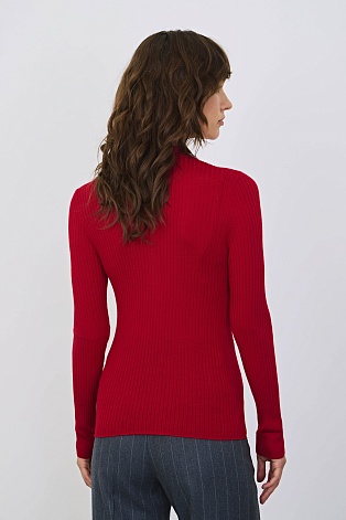 Лонгслив из шерсти в рубчик, красный