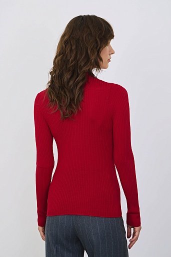 Лонгслив из шерсти в рубчик, красный