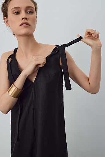 Свободное макси-платье с завязками, черное