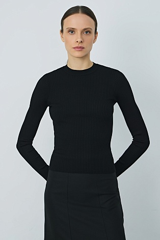 Тонкий джемпер из шерсти в рубчик, черный