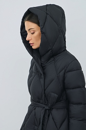 Удлиненный пуховик с ромбовидной стежкой, иссиня-черный
