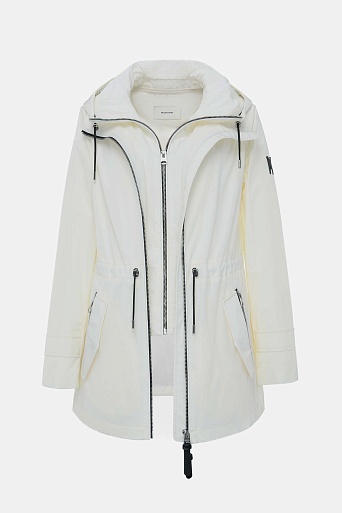 Удлиненная ветровка с капюшоном, молочная