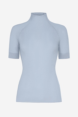 Водолазка в рубчик с коротким рукавом, нежно-голубая