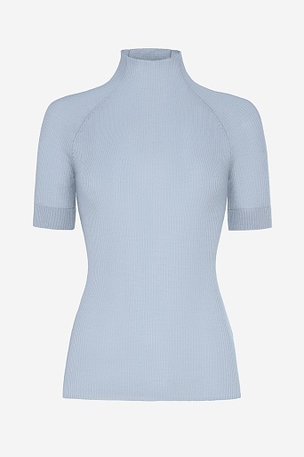 Водолазка в рубчик с коротким рукавом, нежно-голубая