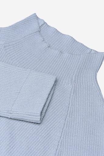 Водолазка в рубчик с коротким рукавом, нежно-голубая
