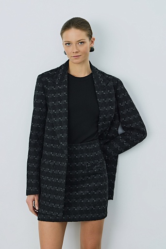 Жакет оверсайз на одной пуговице, черный с узором ANDREA