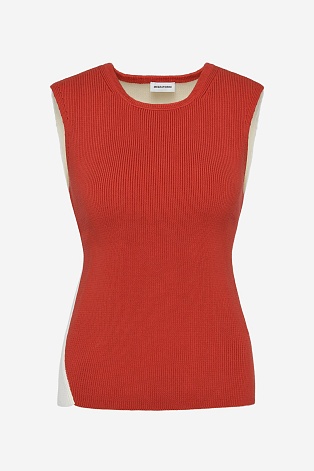 Двухцветный топ в рубчик, молочно-красный