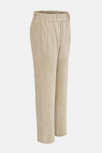 Зауженные вельветовые брюки на резинке, бежевые
