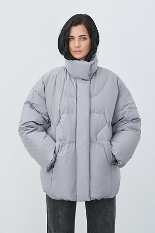Пуховик с воротником стойкой, серый