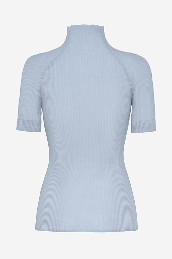 Водолазка в рубчик с коротким рукавом, нежно-голубая