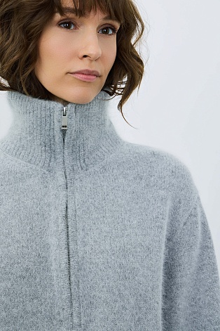 Мохеровый свитер-поло, серый