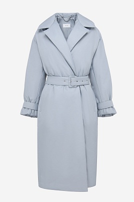 Пальто на поясе, серо-голубое