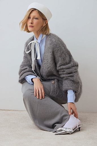 Мохеровый кардиган-оверсайз, серый меланж