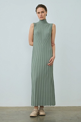 Трикотажное платье-лапша без рукавов, цвет полынь