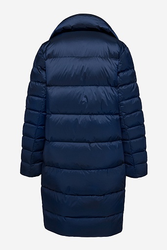 Пуховое пальто-кокон, темно-синее