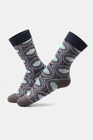 Носки с узором овалы, коричневые с голубым