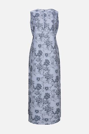Серо-синее платье без рукавов с рисунком