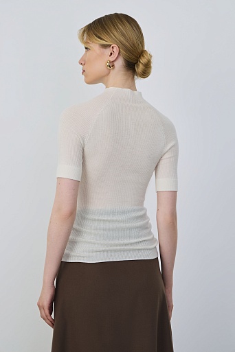 Водолазка в рубчик с коротким рукавом, белая